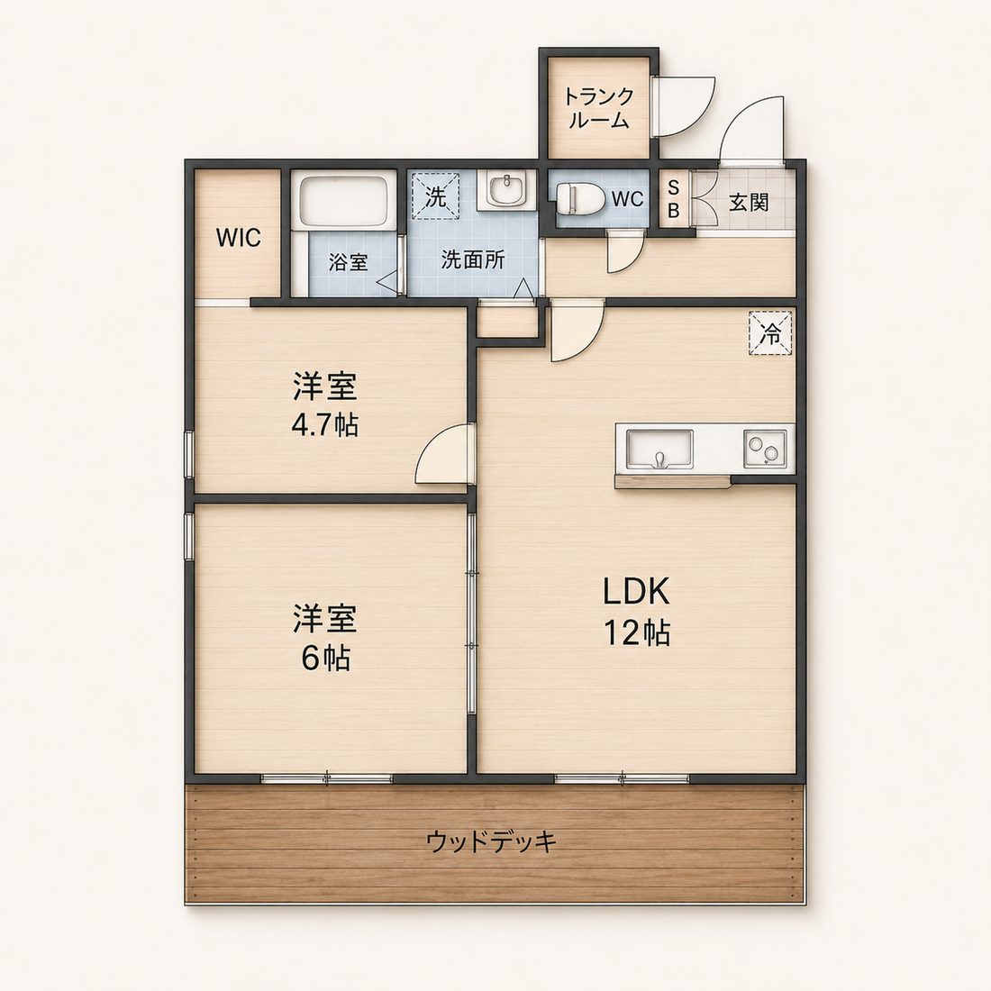 2LDK 1階 ウッドデッキタイプ 間取り図