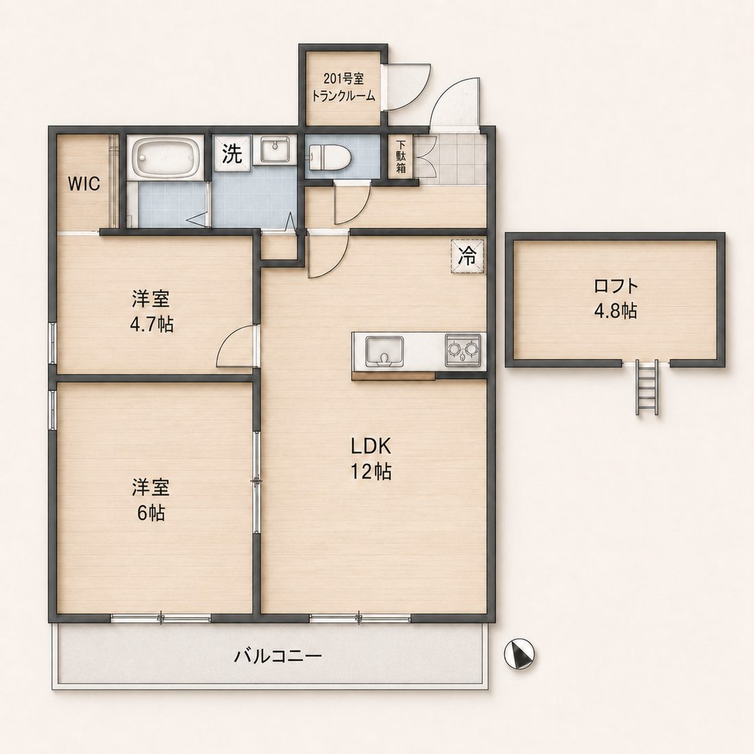 2LDK 2階 ロフトタイプ 間取り図